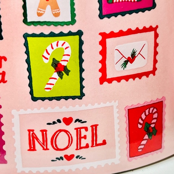 Festive Pink Holiday Mug with Christmas Stamps Dear Santa Snowman Noel Stocking - Picture 9 of 14